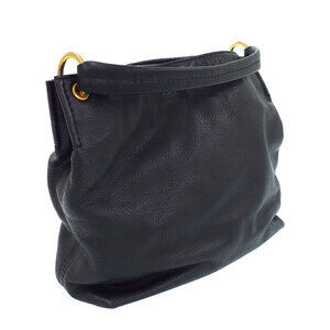 Prada Hobo Vitello Embossed Tote Leather Logo Bag Black Phenix